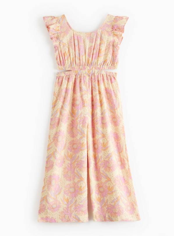 Yellow Floral Printed Cut Out Detail Jumpsuit 6 years